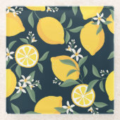 Lemon Yellow Leaf Pattern Glasuntersetzer (Vorderseite)