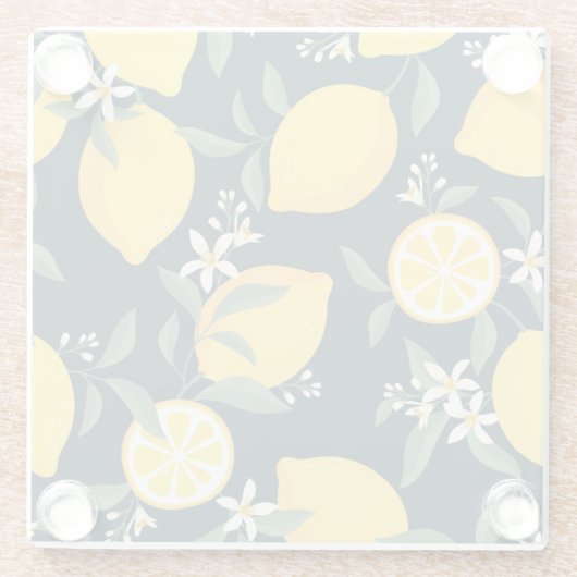 Lemon Yellow Leaf Pattern Glasuntersetzer (Rückseite)