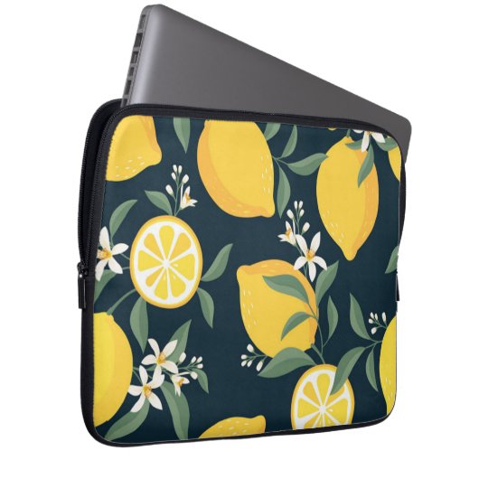 Lemon Yellow Leaf Pattern Laptopschutzhülle (Vorne Rechts)