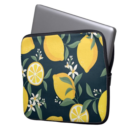 Lemon Yellow Leaf Pattern Laptopschutzhülle (Vorderseite Links)