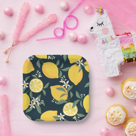 Lemon Yellow Leaf Pattern Pappteller (Party)
