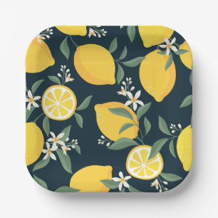 Lemon Yellow Leaf Pattern Pappteller