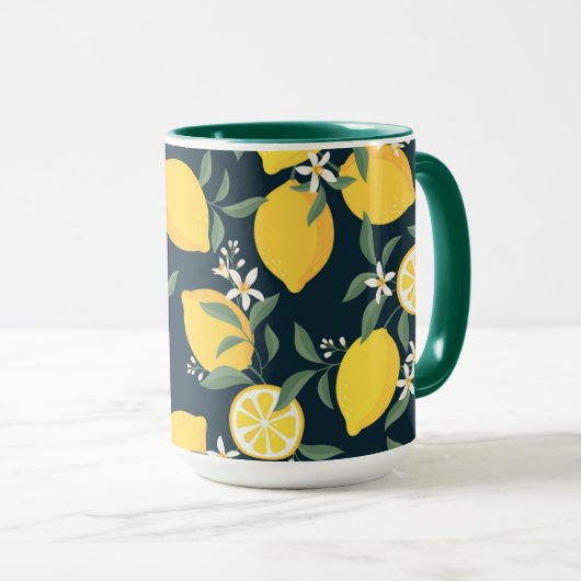 Lemon Yellow Leaf Pattern Tasse (VorderseiteRechts)
