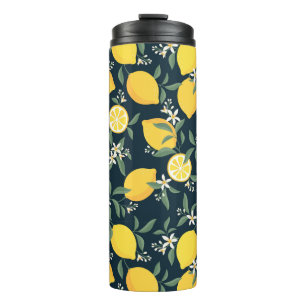 Lemon Yellow Leaf Pattern Thermosbecher