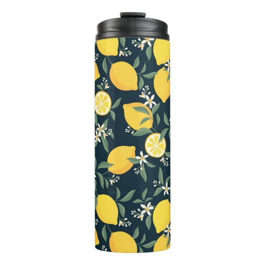 Lemon Yellow Leaf Pattern Thermosbecher (Vorderseite)