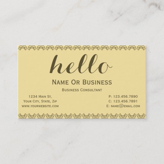 Lemon Yellow mit Golden Brown HELLO Text Visitenkarte (Vorderseite)