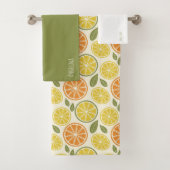 Lemon yellow orange Pattern white name Badhandtuch Set (Insitu)