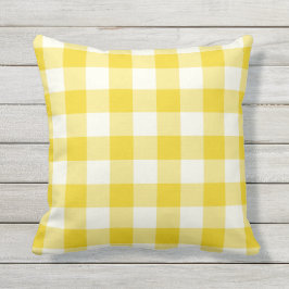 Lemon Yellow Outdoor Pillows - Gingham Pattern Kissen Für Draußen