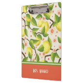 Lemon Yellow Personalisiert Name Floral Teacher Klemmbrett (Links)