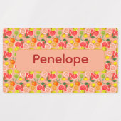 Lemon yellow pink pattern Labels with name Etiketten (Design 2)