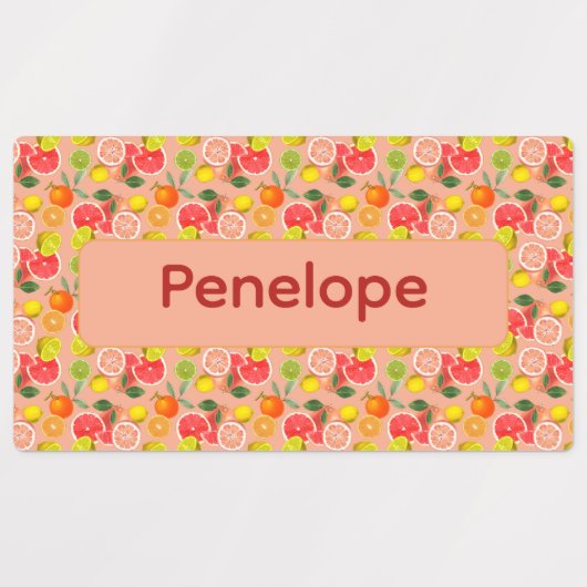 Lemon yellow pink pattern Labels with name Etiketten (Design 2)