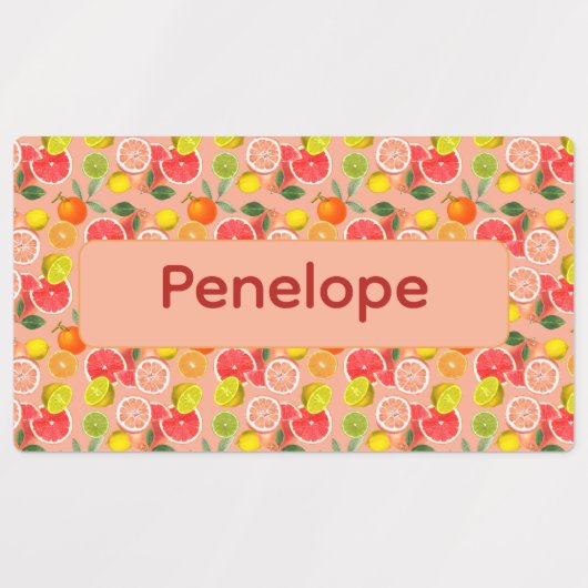 Lemon yellow pink pattern Labels with name Etiketten (Design 1)