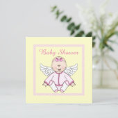 LEMON YELLOW PINK STRIPE ANGEL BABY SHOWER EINLADUNG (Stehend Vorderseite)