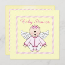 LEMON YELLOW PINK STRIPE ANGEL BABY SHOWER