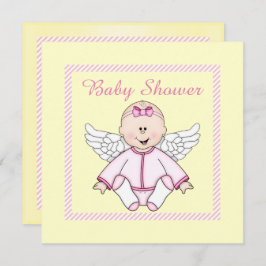 LEMON YELLOW PINK STRIPE ANGEL BABY SHOWER EINLADUNG