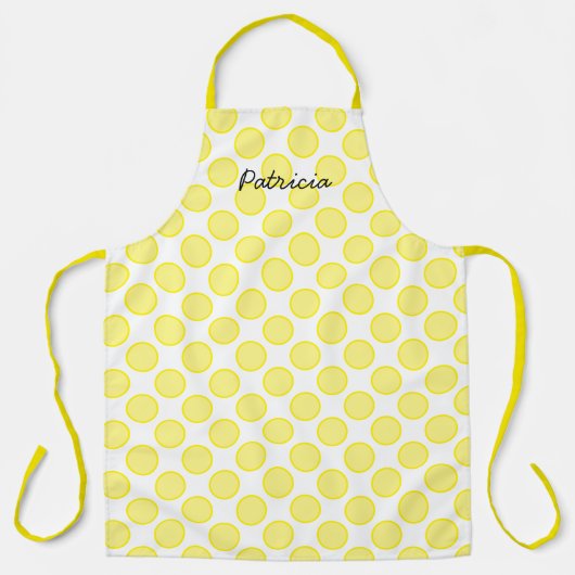 Lemon Yellow Polka Dots Individuelle Name Farbiges Schürze (Vorderseite)