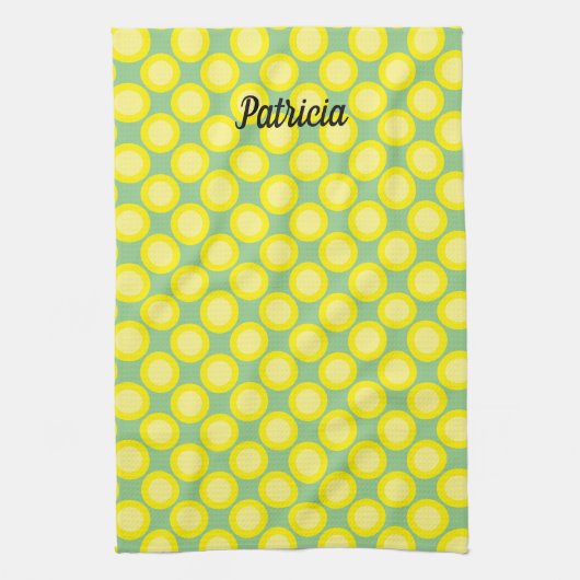 Lemon Yellow Polka Dots Sage Green Individuelle Na Geschirrtuch (Vertikal)