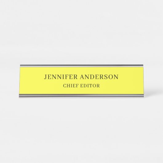 Lemon Yellow Professional Modern Plain Minimalist Schreibtischnamensplakette (Vorderseite )