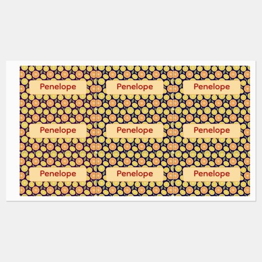 Lemon yellow purple pattern Labels with name Etiketten (Blatt)