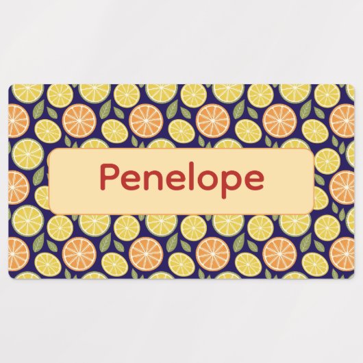 Lemon yellow purple pattern Labels with name Etiketten (Design 2)