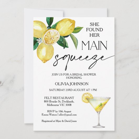 Lemon Yellow She fand das Brautparty zum Hauptpres Einladung (Vorderseite)