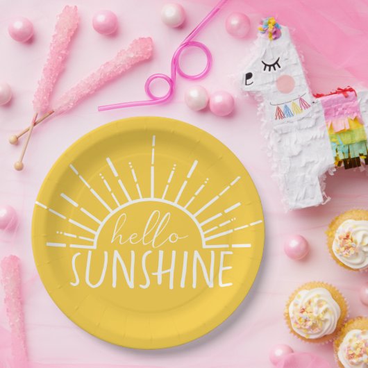 Lemon Yellow Simple Modern Hello Sunshine Pappteller (Party)