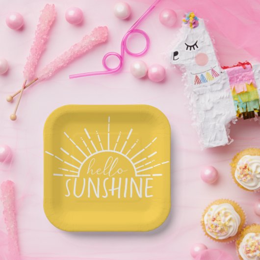 Lemon Yellow Simple Modern Hello Sunshine Pappteller (Party)