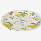 Lemon Yellow Strip Citrus Floral Engagement Party Pappteller (Schrägansicht)