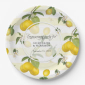 Lemon Yellow Strip Citrus Floral Engagement Party Pappteller (Vorderseite)