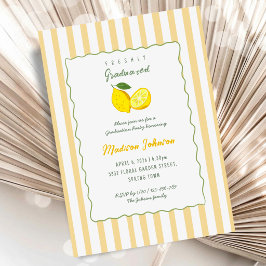 Lemon Yellow Stripe Chic Graduation Party Einladung