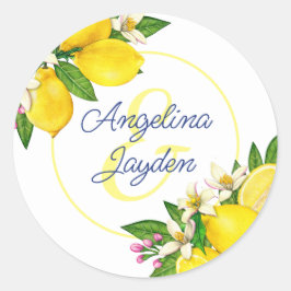 Lemon Yellow Summer Elegante Script Hochzeit Runder Aufkleber