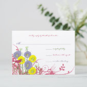 Lemon Yellow Violet Deep Pink Wild Blume Hochzeit RSVP Karte (Stehend Vorderseite)