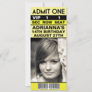 Lemon Yellow VIP Foto Ticket Geburtstagsparty Einladung