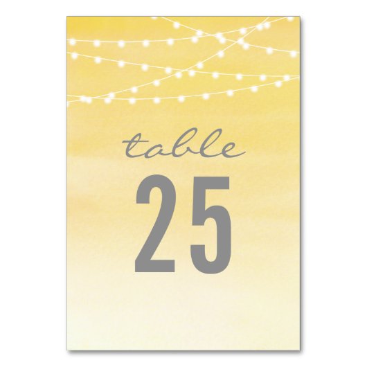 Lemon Yellow Wasserfarbe String Lights Tischnummer (Vorderseite)