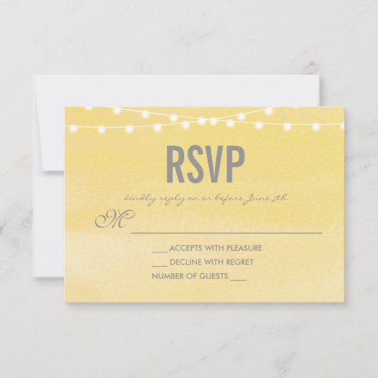 Lemon Yellow Wasserfarbe String Lights UAWG RSVP Karte (Vorderseite)