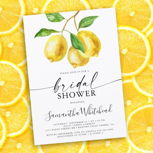 Lemon Yellow Watercolor Bridal Dusche Einladung