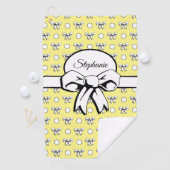 Lemon Yellow White Polka Dots Bows Personalisiert Golfhandtuch (Insitu)