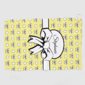 Lemon Yellow White Polka Dots Bows Personalisiert Golfhandtuch (Horizontal)