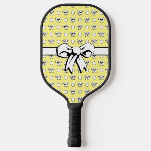 Lemon Yellow White Polka Dots Bows Pickleball Schläger (Rückseite)