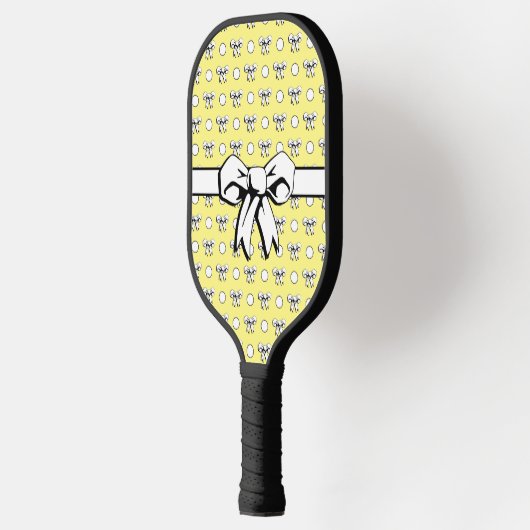 Lemon Yellow White Polka Dots Bows Pickleball Schläger (Links)