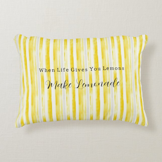 Lemon Yellow White Stripes Dekokissen (Vorderseite)