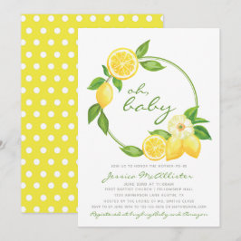 Lemon Yellow Wreath Citrus Punkt Baby Showdusche Einladung