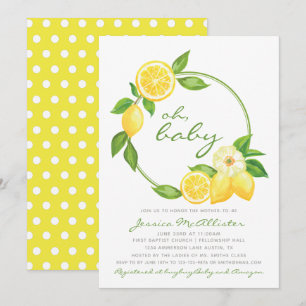 Lemon Yellow Wreath Citrus Punkt Baby Showdusche Einladung