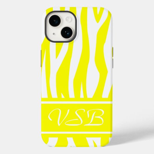 Lemon Yellow Zebra Print mit Monogramm Case-Mate iPhone Hülle (Rückseite)