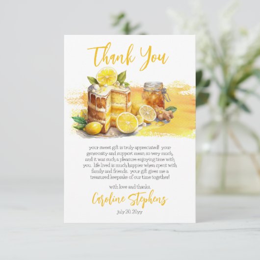 Lemon Zest Luscious Lemon Cake | Ginger Tea Dankeskarte (Stehend Vorderseite)