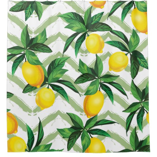 Lemon Zickzack: Vintages handgezeichnet Muster. Duschvorhang (Vorderseite)