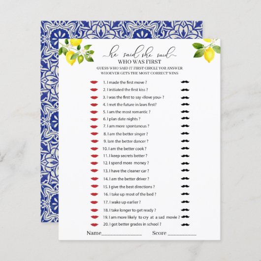 Lemon Zweig und blaues Mosaik Er sagte, sie sagte  (Vorne/Hinten)