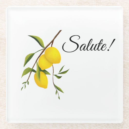 Lemon Zweigdesign mit Salute! Glasuntersetzer (Vorderseite)