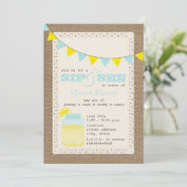Lemonade Burlap Sip und sehen Baby Boy Einladung (Stehend Vorderseite)
