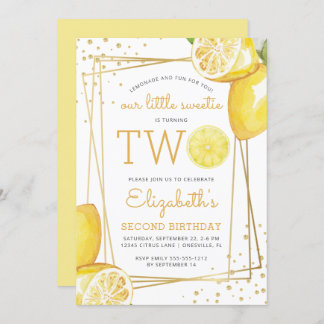 Lemonade Citrus Watercolor 2. Geburtstag Party Einladung
